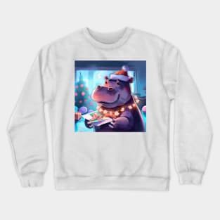 Cute Hippopotamus Drawing Crewneck Sweatshirt